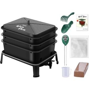 Blütezeit 3-Tray Worm Composter 32QT – Indoor/Outdoor Vermicomposting Bin –Black